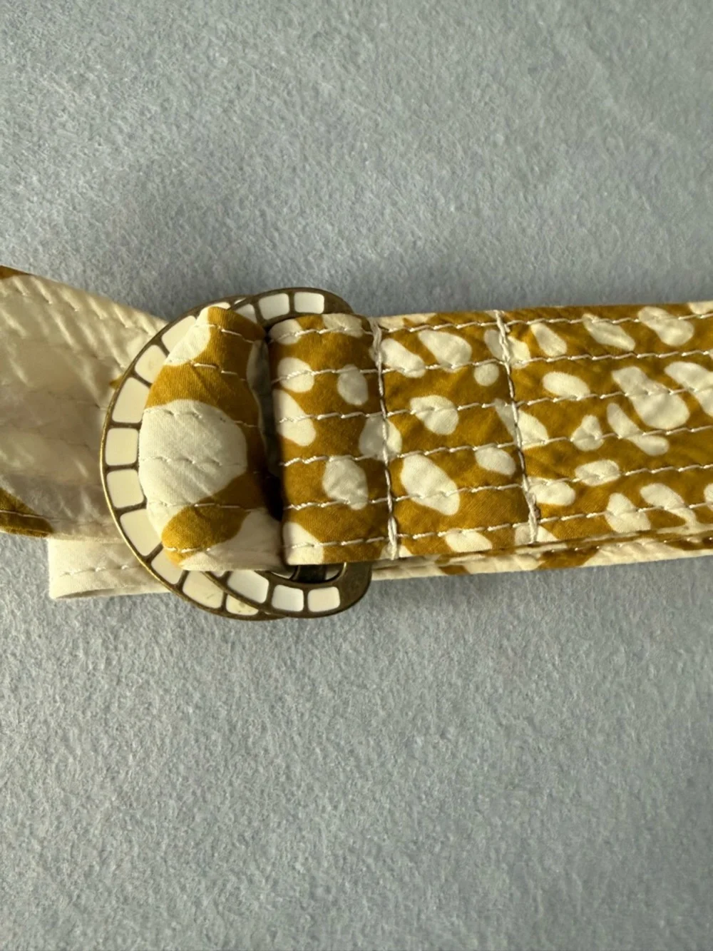 J. Crew Tan and White Quilted Cotton Belt with D Ring Buckle Vintage Boho - Picture 3 of 14